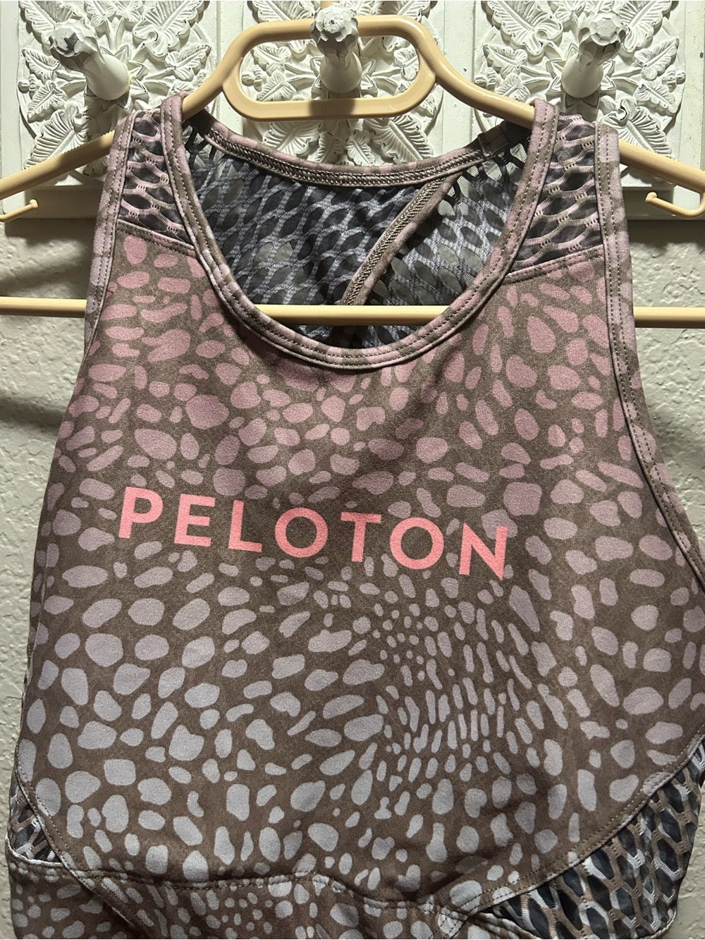 Peloton Pink Logo Brown & Pink Patterned Sports Bra